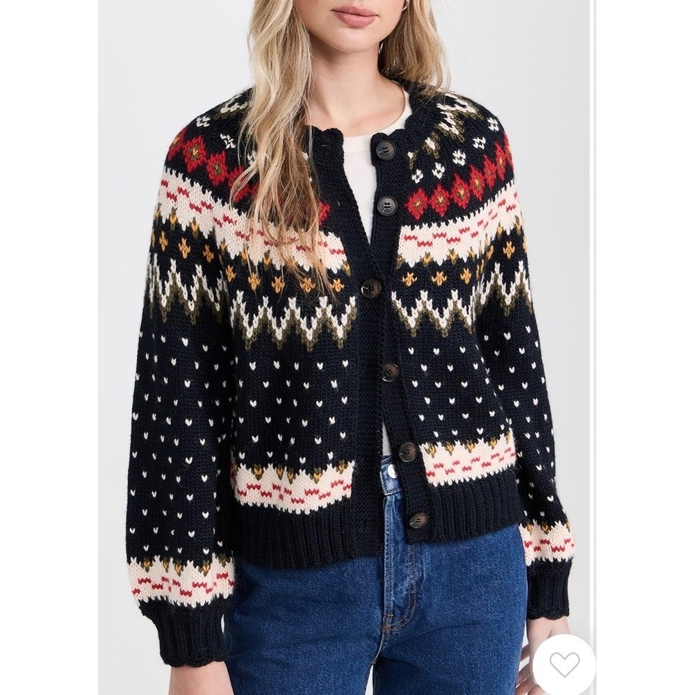 The Great Fair Isle Lodge Cardigan Navy Alpaca Blend Sweater Size 0
